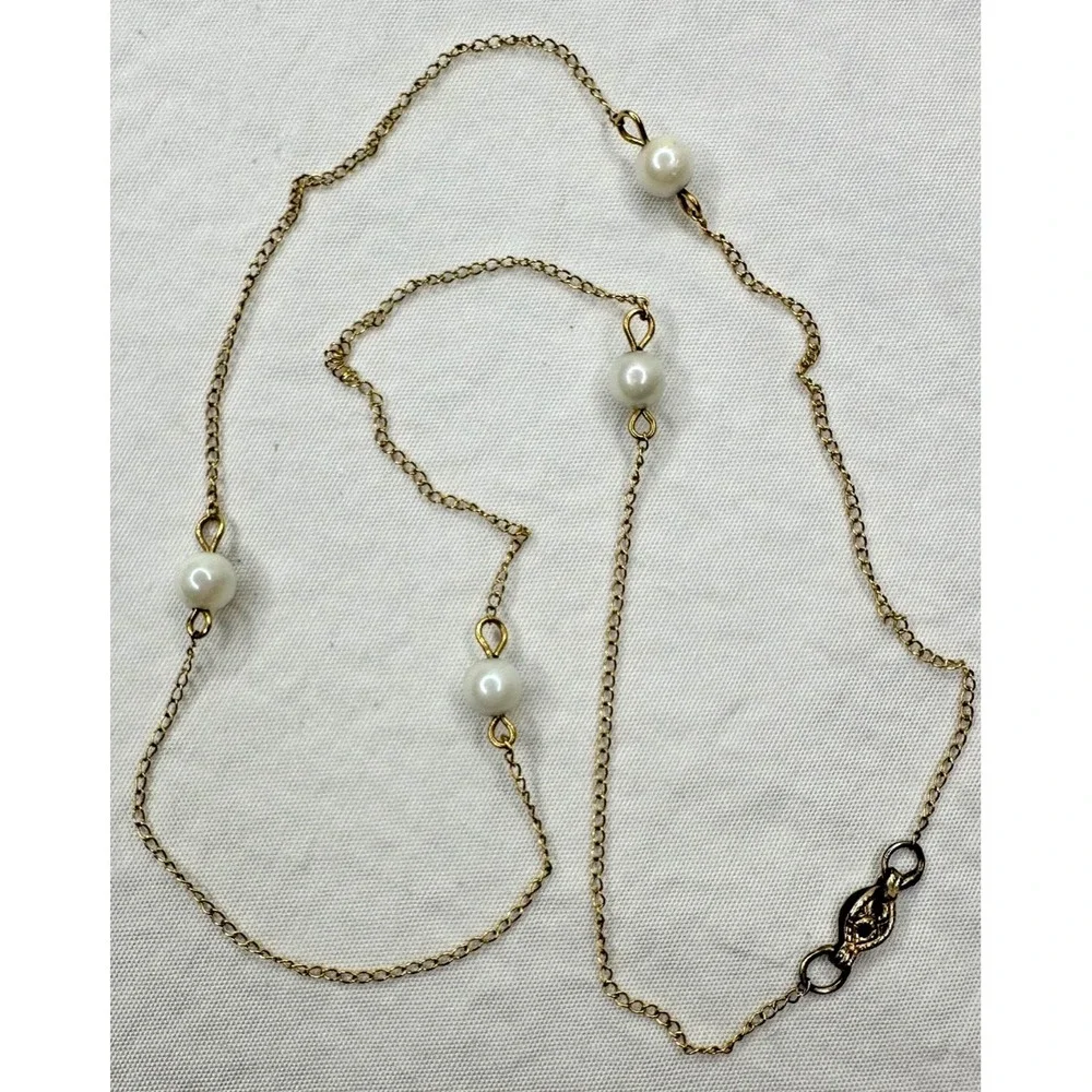 1/20th 12k Gold Necklace Childs Chain Faux Pearl Delicate 15 in Links VTG